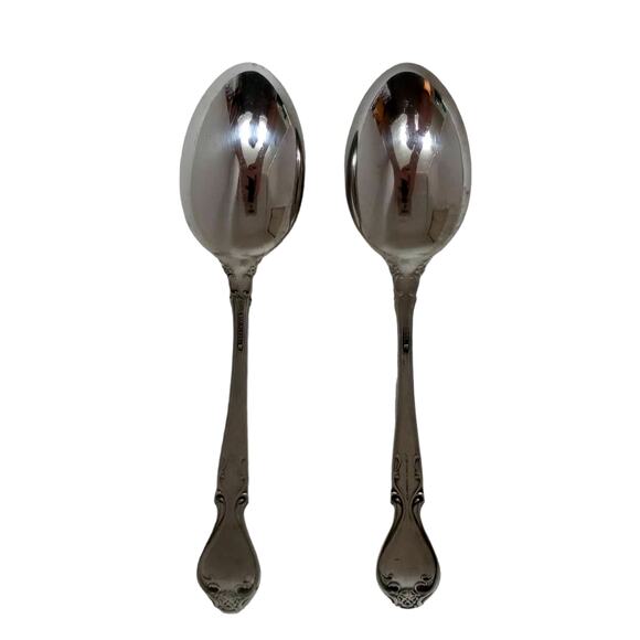 Vintage 2 Lyons Queens Fancy Serving Spoons Large Serve Ware Stainless Steel - Picture 2 of 10